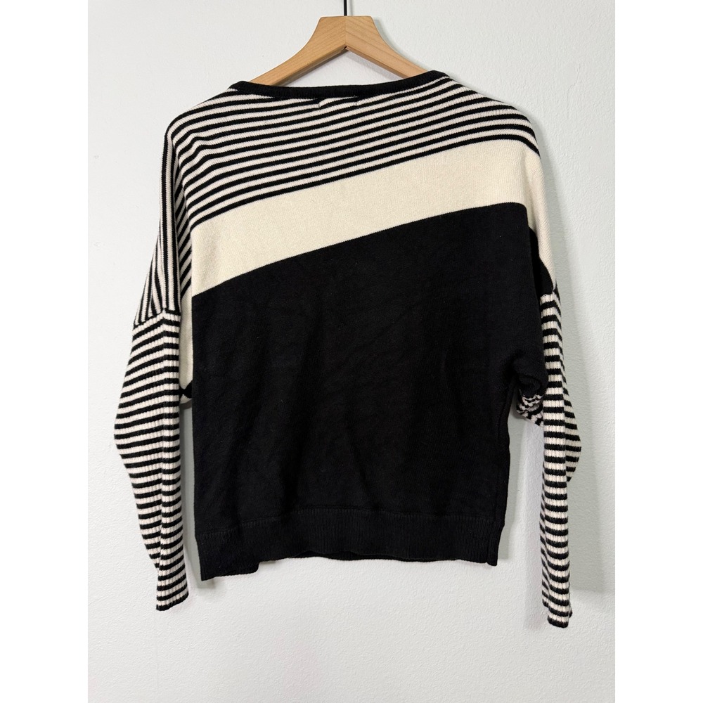 Greige - Black and White Striped Dolman Knit Sweater Women's Size Medium - Picture 3 of 8